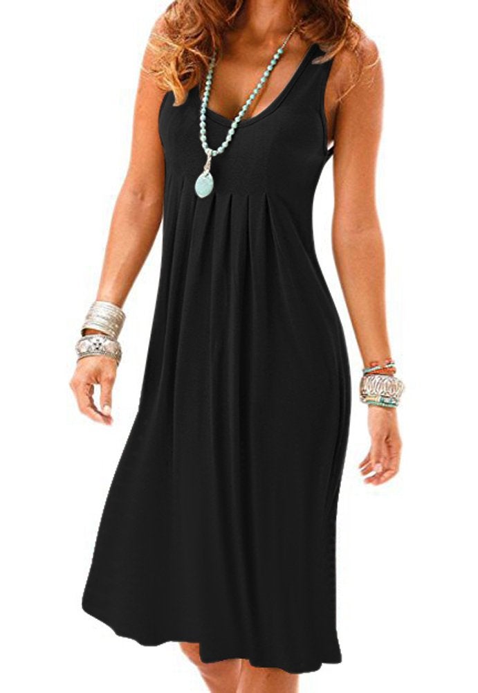 Camisunny Summer Vest Dresses for Women Casual Loose Cotton Mini Dress Bathing Suit Black Size XL - Image 1
